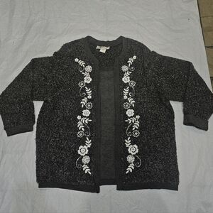 C. D.  DANIELS Embellished Boucle Knit Dressy dark Gray Top Size 1x